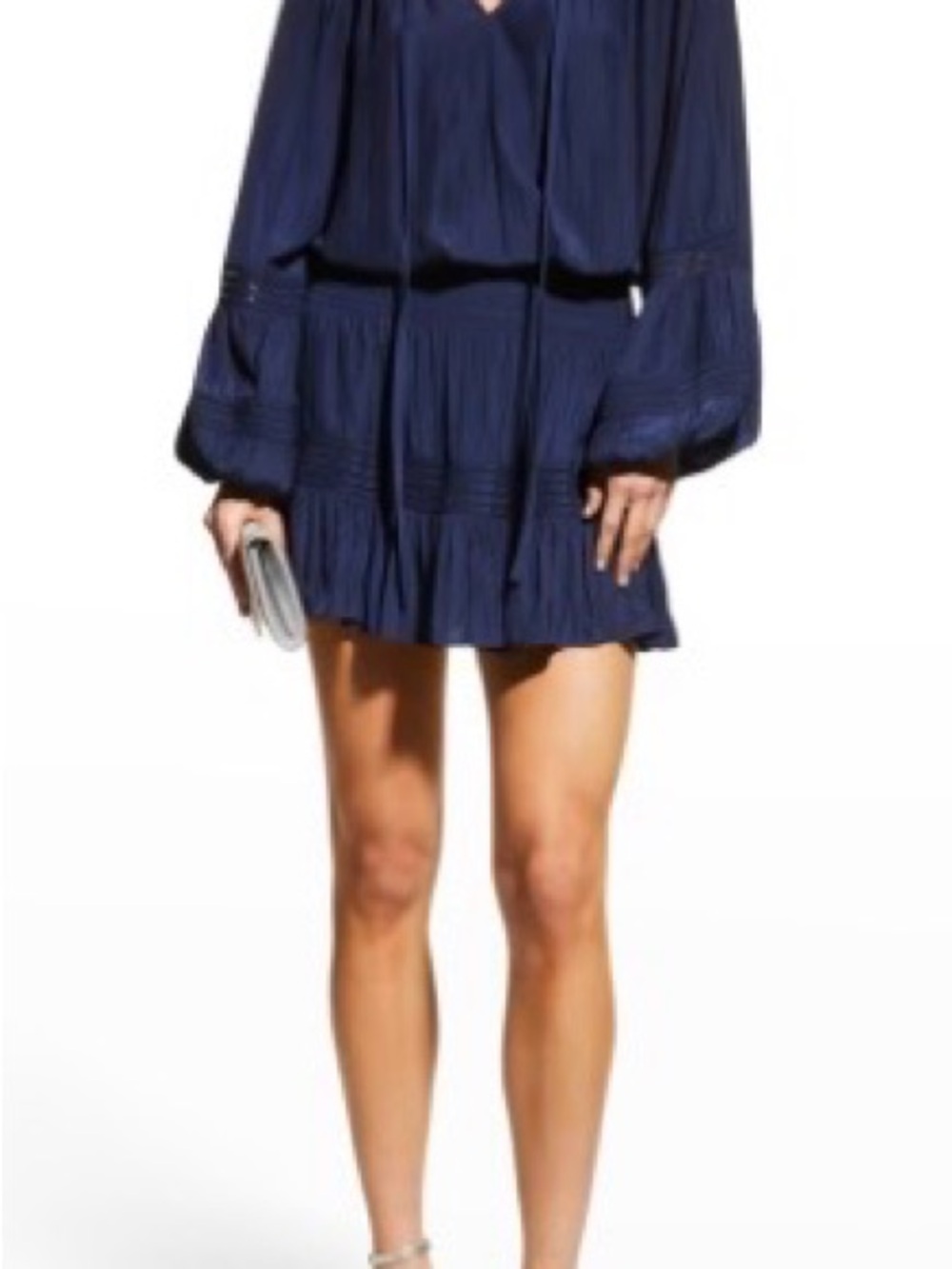 Ramy Brook Navy Blouson Sleeve Tiered Mini Dress